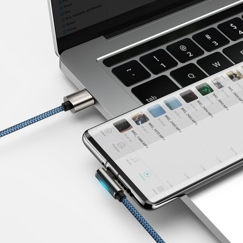 Legendinis kampuotas USB laidas žaidėjams USB-C 66W 2m mėlynas
