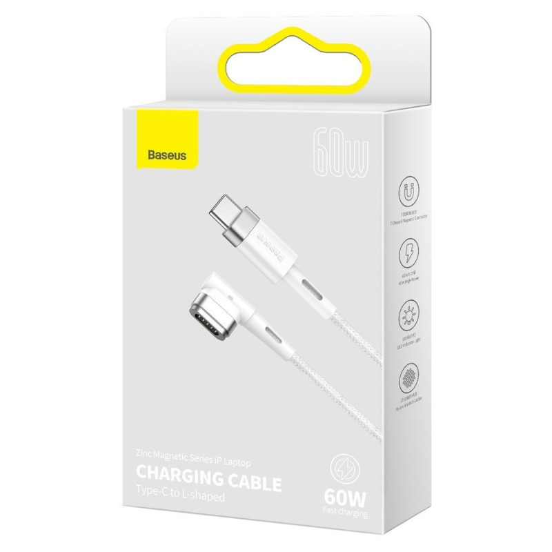 Kampinis magnetinis maitinimo laidas skirtas MacBook Power L formos USB-C 60W 2m baltas