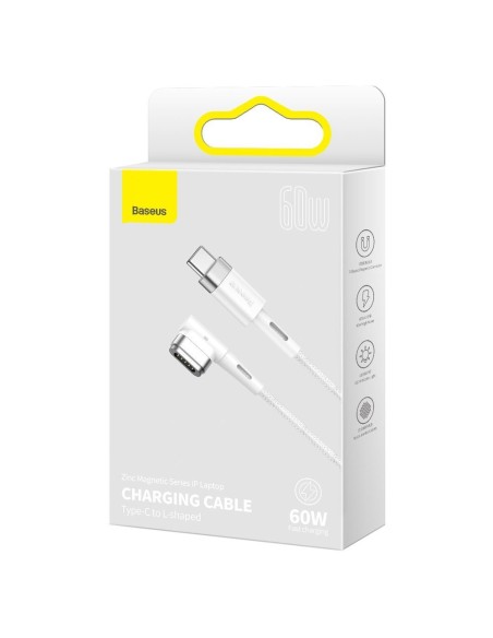 Kampinis magnetinis maitinimo laidas skirtas MacBook Power L formos USB-C 60W 2m baltas Kampinis magnetinis maitinimo laidas skirtas MacBook Power L formos USB-C 60W 2m baltas