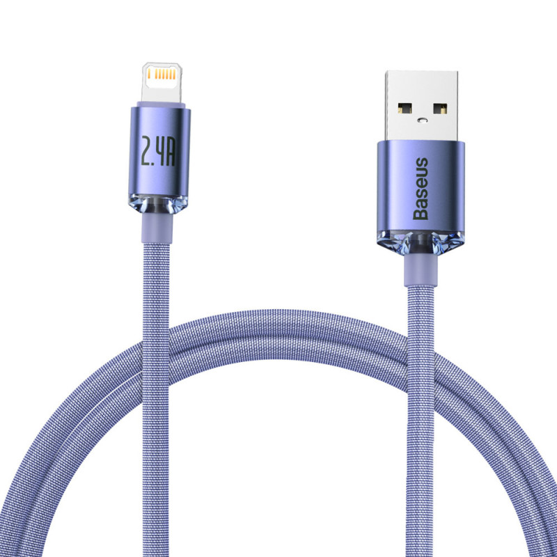 Kabelio laidas greitam įkrovimui ir duomenų perdavimui USB iPhone Lightning 2.4A 1.2m violetinė