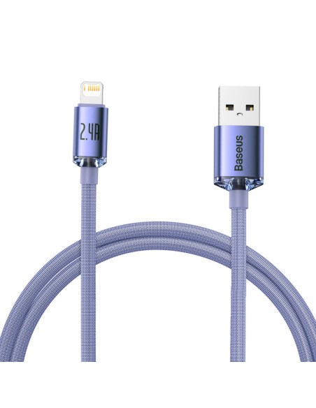 Kabelio laidas greitam įkrovimui ir duomenų perdavimui USB iPhone Lightning 2.4A 1.2m violetinė