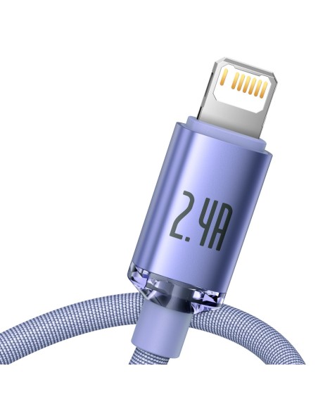 Kabelio laidas greitam įkrovimui ir duomenų perdavimui USB iPhone Lightning 2.4A 1.2m violetinė