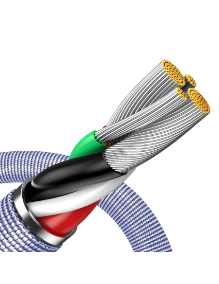 Kabelio laidas greitam įkrovimui ir duomenų perdavimui USB iPhone Lightning 2.4A 1.2m violetinė