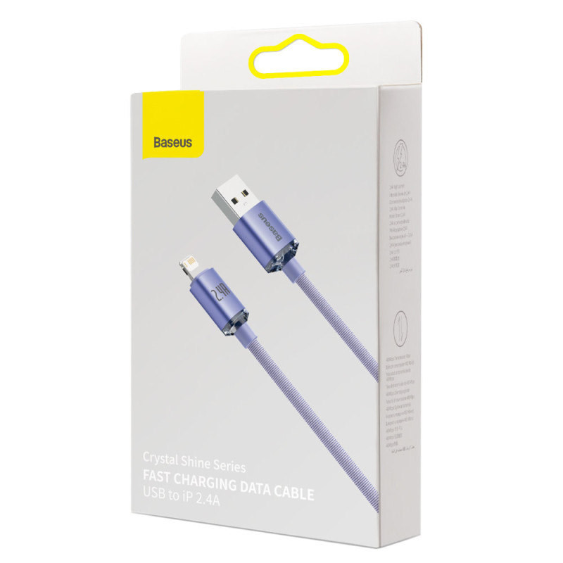 Kabelio laidas greitam įkrovimui ir duomenų perdavimui USB iPhone Lightning 2.4A 1.2m violetinė