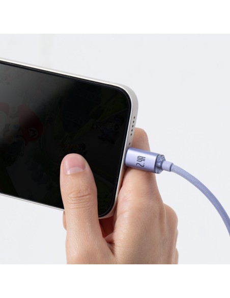 Kabelio laidas greitam įkrovimui ir duomenų perdavimui USB iPhone Lightning 2.4A 1.2m violetinė