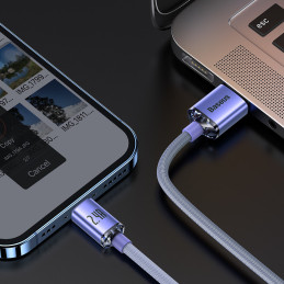 Kabelio laidas greitam įkrovimui ir duomenų perdavimui USB iPhone Lightning 2.4A 1.2m violetinė