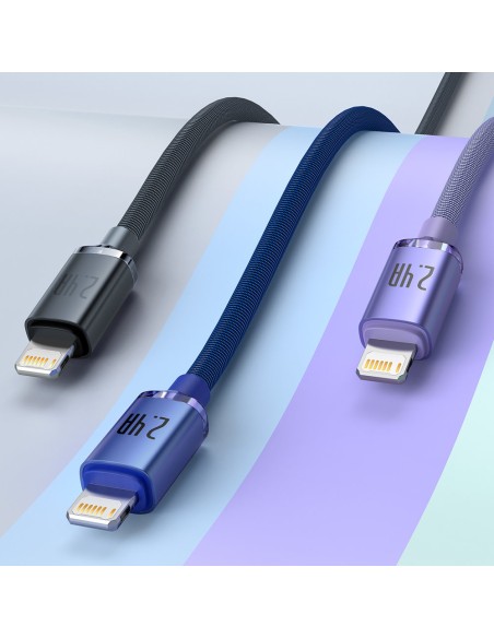 Kabelio laidas greitam įkrovimui ir duomenų perdavimui USB iPhone Lightning 2.4A 1.2m violetinė