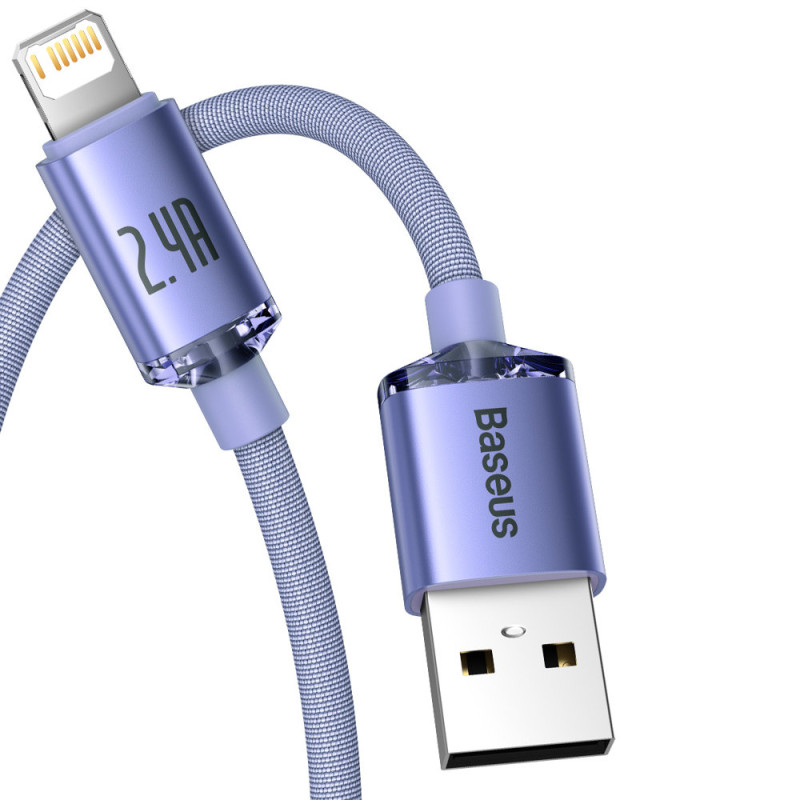 Kabelio laidas greitam įkrovimui ir duomenų perdavimui USB iPhone Lightning 2.4A 1.2m violetinė