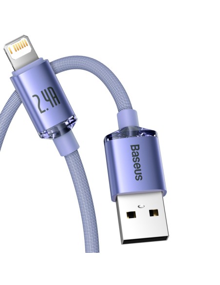 Kabelio laidas greitam įkrovimui ir duomenų perdavimui USB iPhone Lightning 2.4A 1.2m violetinė
