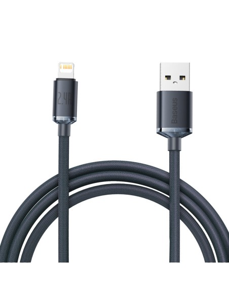 Kabelio laidas greitam įkrovimui ir duomenų perdavimui USB Iphone Lightning 2.4A 2m juodas Kabelio laidas greitam įkrovimui ir duomenų perdavimui USB Iphone Lightning 2.4A 2m juodas