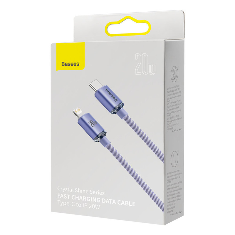 Laido laidas greitam įkrovimui ir duomenų perdavimui USB-C iPhone Lightning 20W 2m violetinė