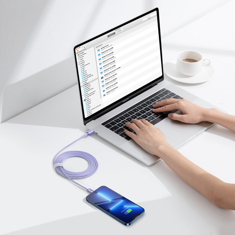 Laido laidas greitam įkrovimui ir duomenų perdavimui USB-C iPhone Lightning 20W 2m violetinė