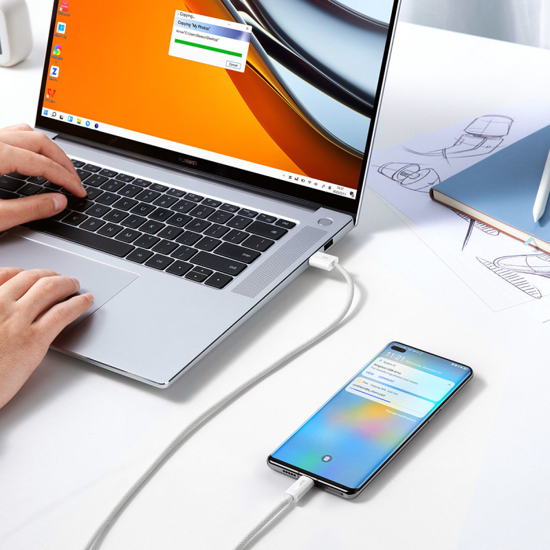 Dynamic Series USB kabelis USB-C 100W 1m baltas
