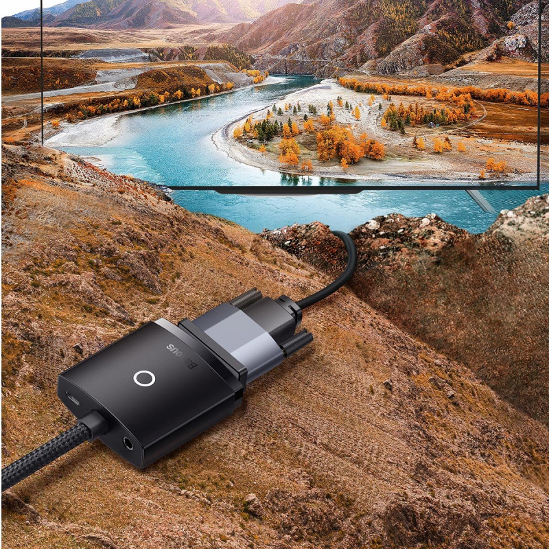 Adapterio adapteris HDMI į VGA + mini lizdas 3,5 mm microUSB maitinimo juodas