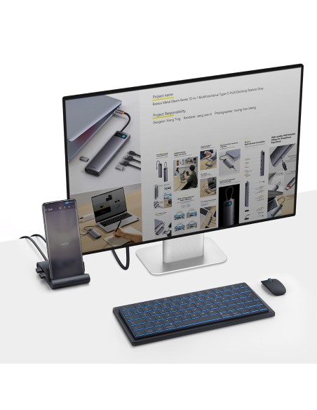 Telefono prijungimo stotelės stovas USB-C HUB juodas Telefono prijungimo stotelės stovas USB-C HUB juodas