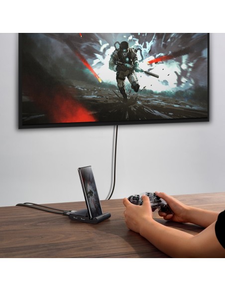 Telefono prijungimo stotelės stovas USB-C HUB juodas Telefono prijungimo stotelės stovas USB-C HUB juodas