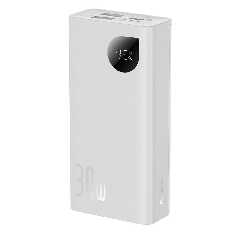 Adaman2 maitinimo blokas su skaitmeniniu ekranu 10000mAh 2xUSB 1xUSB-C greitas įkrovimas baltas
