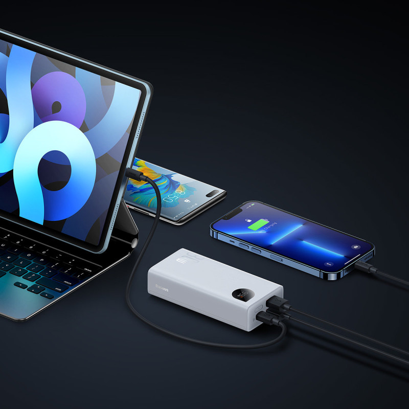 Adaman2 maitinimo blokas su skaitmeniniu ekranu 10000mAh 2xUSB 1xUSB-C greitas įkrovimas baltas