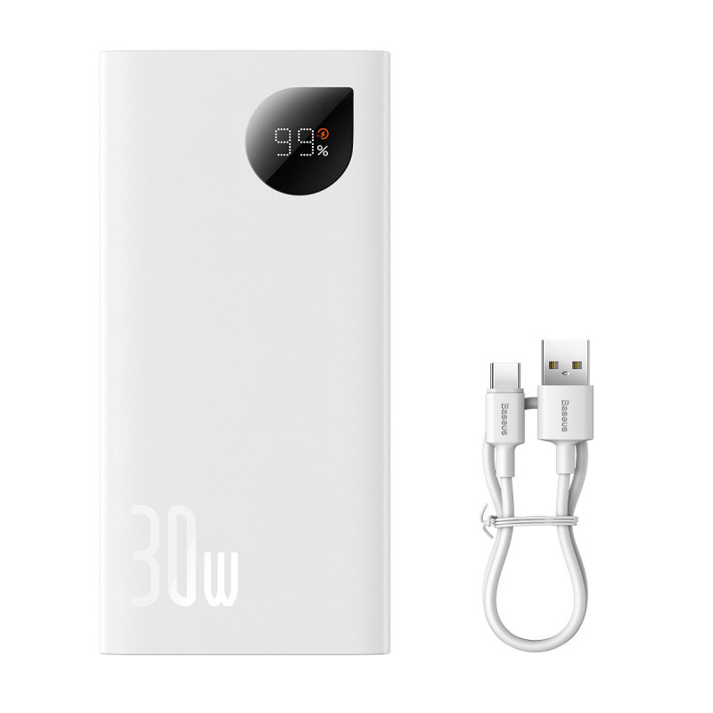 Adaman2 maitinimo blokas su skaitmeniniu ekranu 10000mAh 2xUSB 1xUSB-C greitas įkrovimas baltas