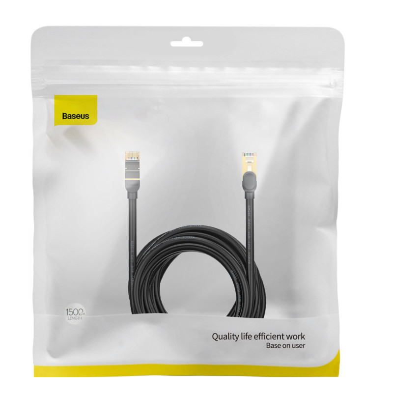 Septynių spartų greitas tinklo kabelis RJ45 Cat 7 10Gbps 15m juodas