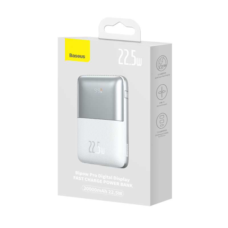 Powerbank Bipow Pro 20000mAh 22,5W su USB-C laidu 0,3m baltas