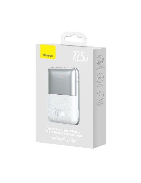 Powerbank Bipow Pro 20000mAh 22,5W su USB-C laidu 0,3m baltas