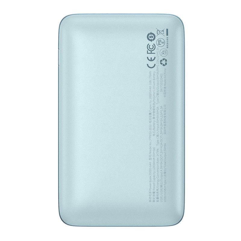 Powerbank Bipow Pro 20000mAh 22,5W su USB-C laidu 0,3m mėlynas