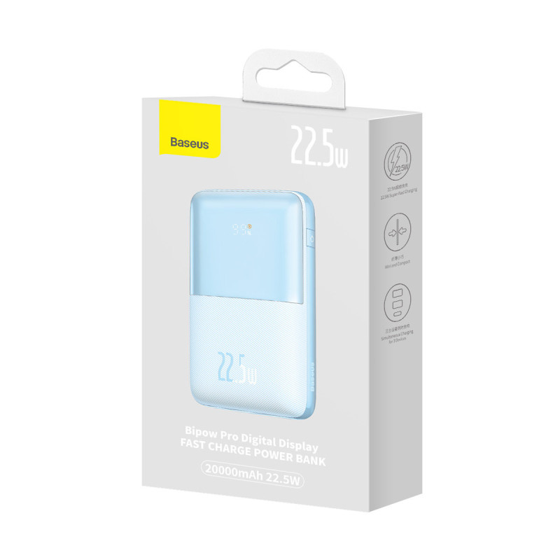 Powerbank Bipow Pro 20000mAh 22,5W su USB-C laidu 0,3m mėlynas