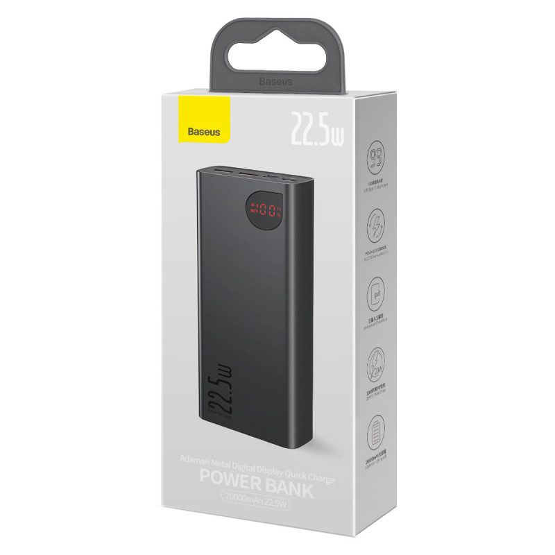 Adaman greito įkrovimo maitinimo blokas 20000mAh 22,5W USB-C laidas 0,3m juodas