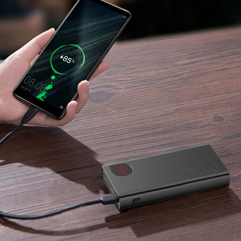 Adaman greito įkrovimo maitinimo blokas 20000mAh 22,5W USB-C laidas 0,3m juodas