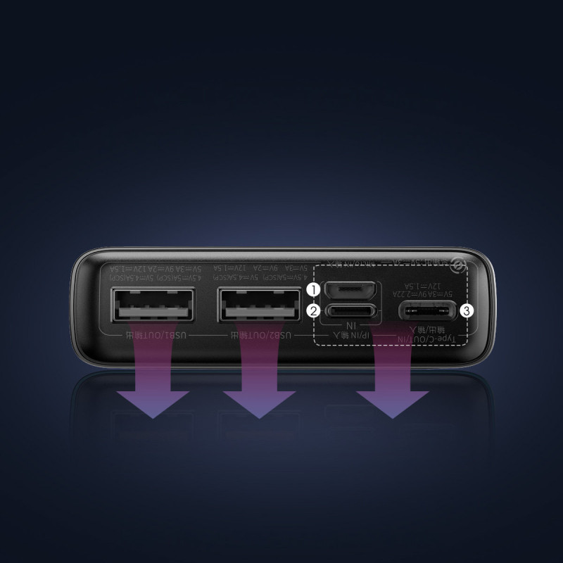 Adaman greito įkrovimo maitinimo blokas 20000mAh 22,5W USB-C laidas 0,3m juodas