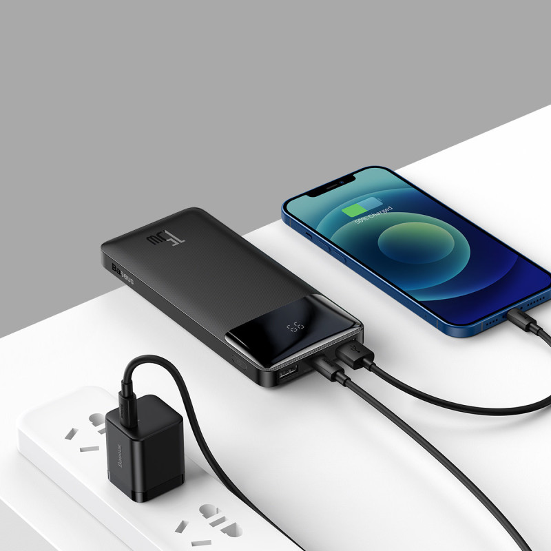 Bipow maitinimo blokas su ekranu 10000mAh USB-A microUSB laidas 0,25m juodas