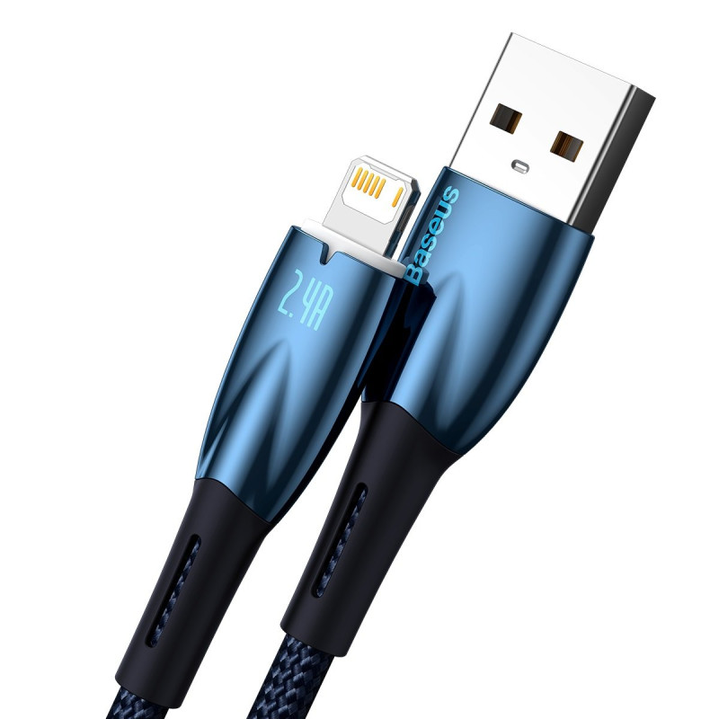Glimmer serijos USB-A laidas iPhone Lightning 2.4A 480Mbps 1m mėlynas