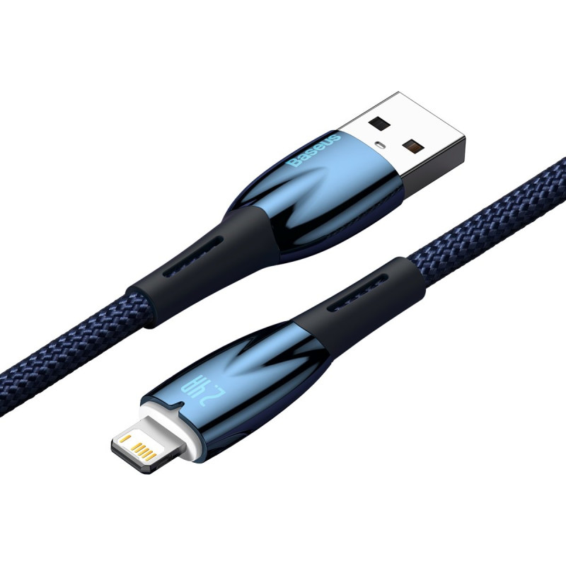Glimmer serijos USB-A laidas iPhone Lightning 2.4A 480Mbps 1m mėlynas
