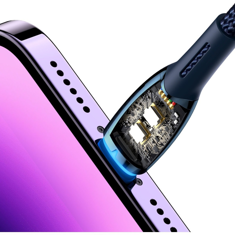 Glimmer serijos USB-A laidas iPhone Lightning 2.4A 480Mbps 1m mėlynas