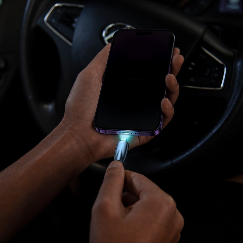 Glimmer serijos USB-A laidas iPhone Lightning 2.4A 480Mbps 1m mėlynas