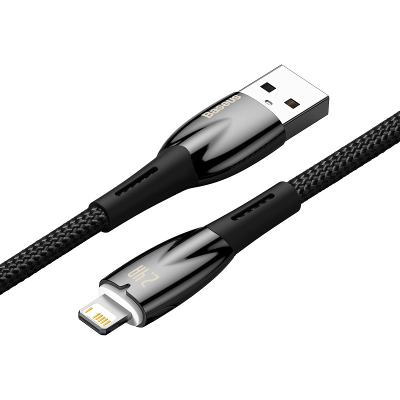 Glimmer serijos USB-A laidas iPhone Lightning 480Mb-s 2.4A 2m juodas