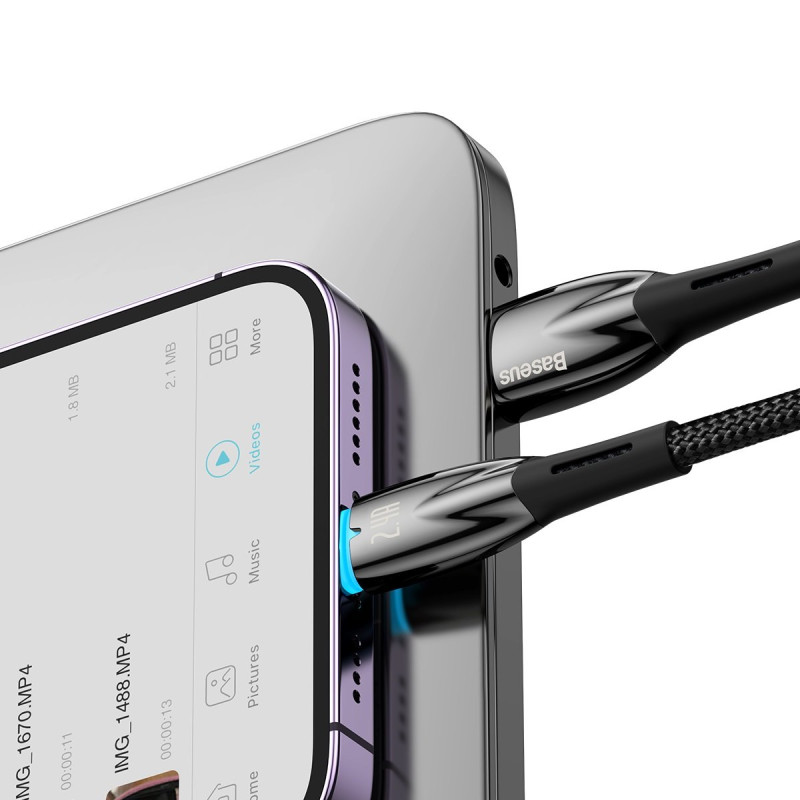 Glimmer serijos USB-A laidas iPhone Lightning 480Mb-s 2.4A 2m juodas