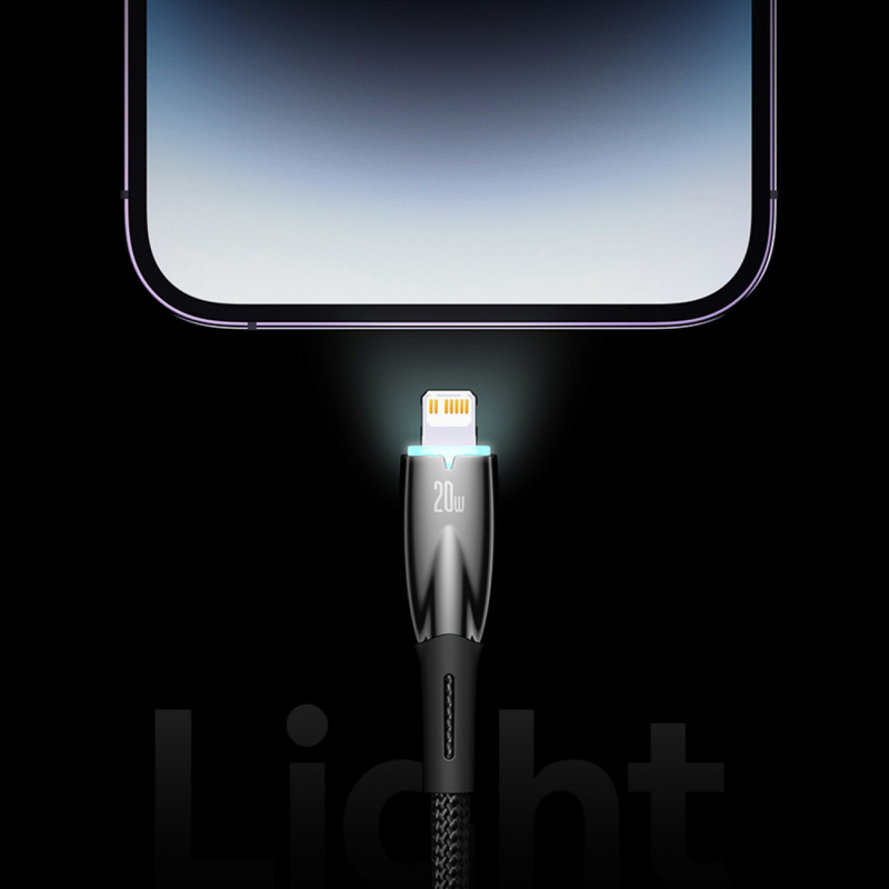 Glimmer serijos USB-A laidas iPhone Lightning 480Mb-s 2.4A 2m juodas