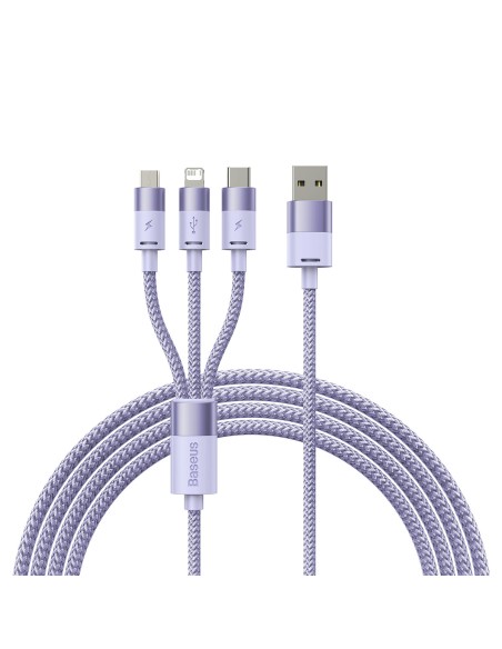 StarSpeed 3in1 USB microUSB laidas iPhone Lightning USB-C 1.2m violetinis StarSpeed 3in1 USB microUSB laidas iPhone Lightning USB-C 1.2m violetinis
