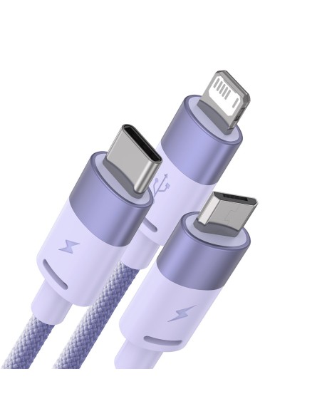 StarSpeed 3in1 USB microUSB laidas iPhone Lightning USB-C 1.2m violetinis StarSpeed 3in1 USB microUSB laidas iPhone Lightning USB-C 1.2m violetinis