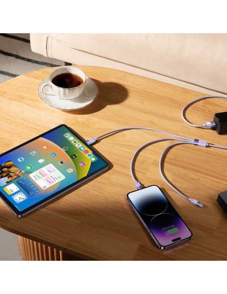 StarSpeed 3in1 USB microUSB laidas iPhone Lightning USB-C 1.2m violetinis StarSpeed 3in1 USB microUSB laidas iPhone Lightning USB-C 1.2m violetinis