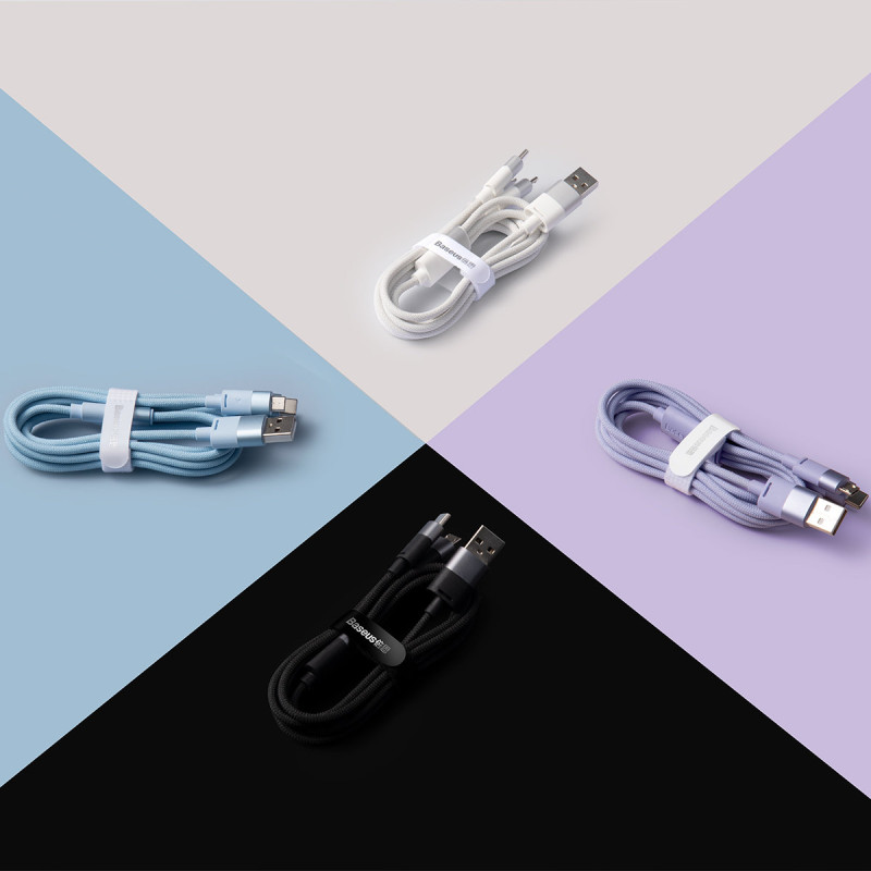 StarSpeed 3in1 USB microUSB laidas iPhone Lightning USB-C 1.2m violetinis