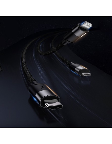StarSpeed 3in1 USB microUSB laidas iPhone Lightning USB-C 1.2m violetinis StarSpeed 3in1 USB microUSB laidas iPhone Lightning USB-C 1.2m violetinis