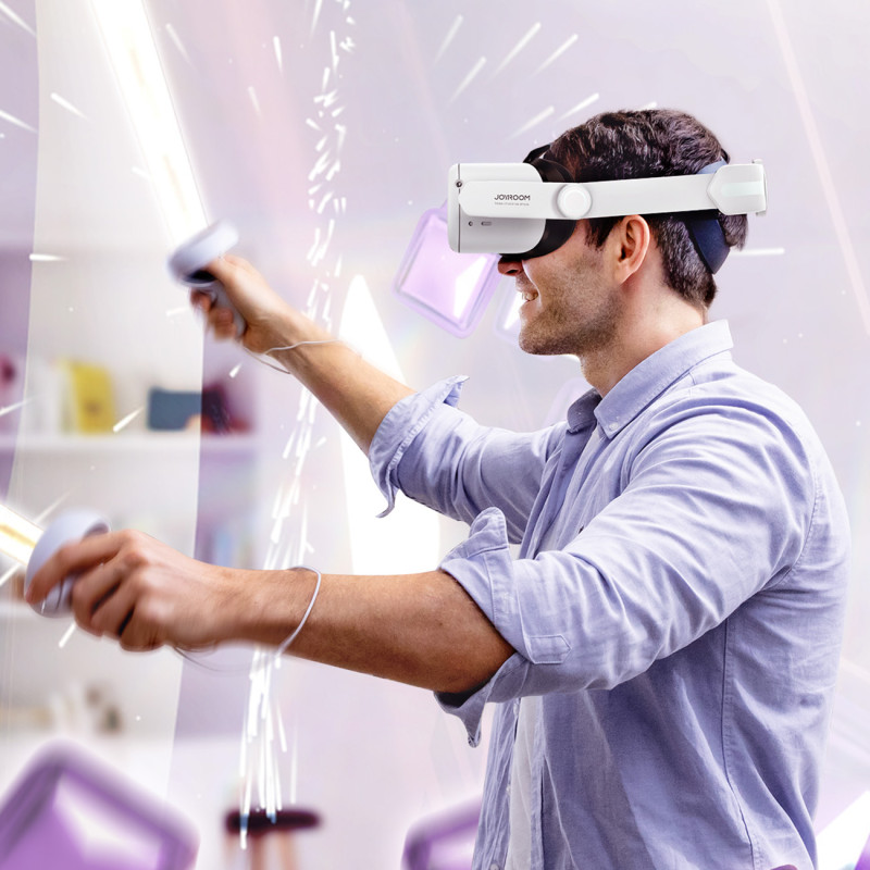 Reguliuojamas galvos juostos dirželis skirtas Oculus Quest 2 VR akiniams baltos spalvos