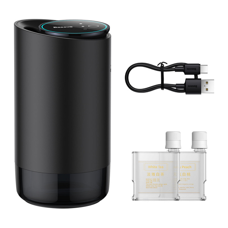 Automobilinis oro gaiviklis + kvepalai baltoji arbata ir persikas USB-C laidas 1m
