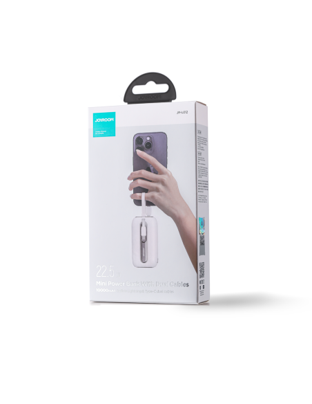 Powerbank 10000mAh Colorful Series 22,5W su USB-C ir iPhone Lightning laidais balta