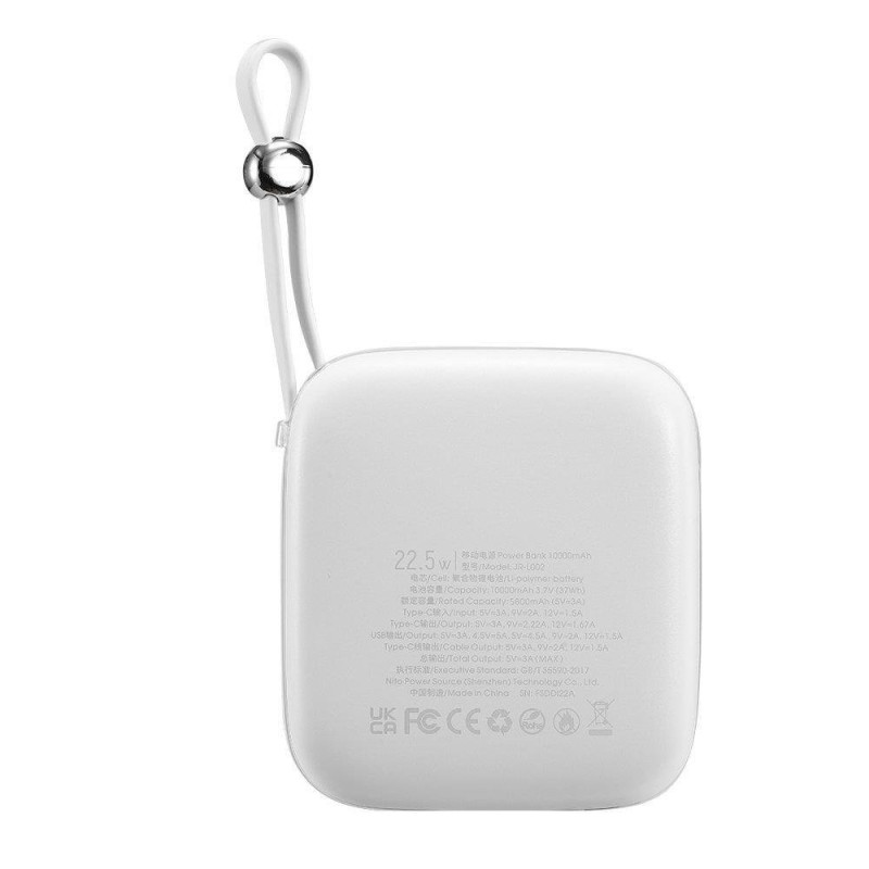 Powerbank 10000mAh Jelly Series 22,5W su USB-C kabeliu balta
