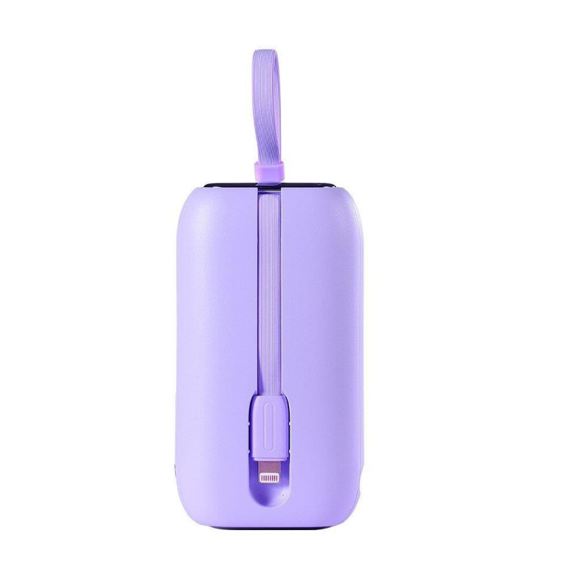„Powerbank Colorful Series“ 10 000 mAh 22,5 W USB-C ir „iPhone Lightning“ laidai violetiniai