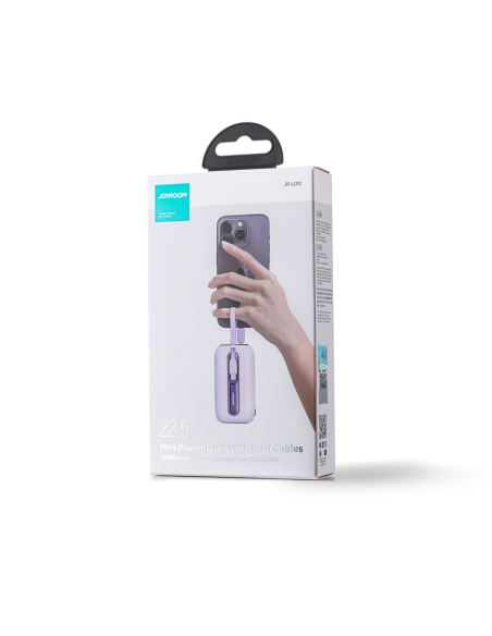 „Powerbank Colorful Series“ 10 000 mAh 22,5 W USB-C ir „iPhone Lightning“ laidai violetiniai „Powerbank Colorful Series“ 10 000 mAh 22,5 W USB-C ir „iPhone Lightning“ laidai violetiniai